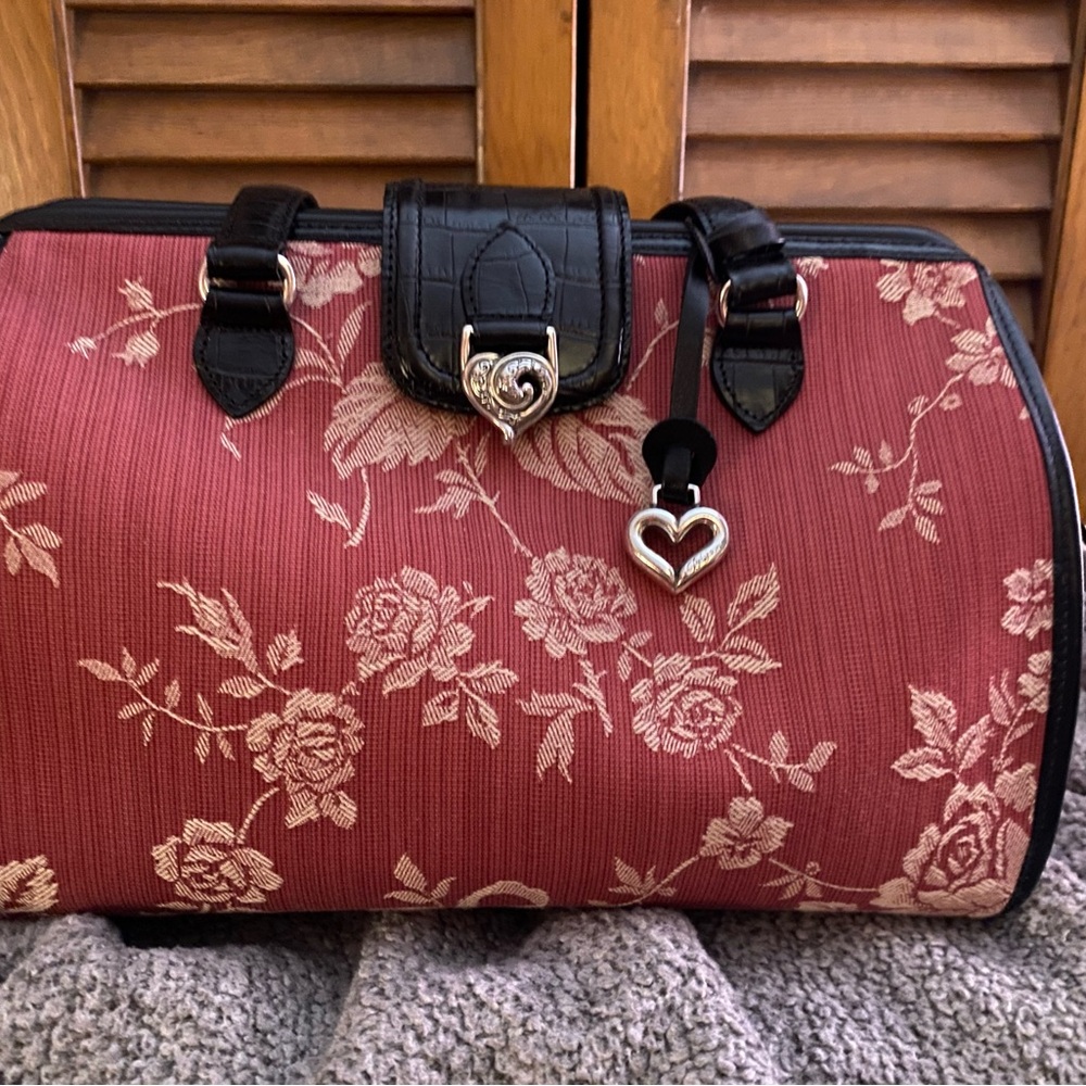 Gorgeous Brighton Pink Floral carpet bag Satchel with Black Accents
